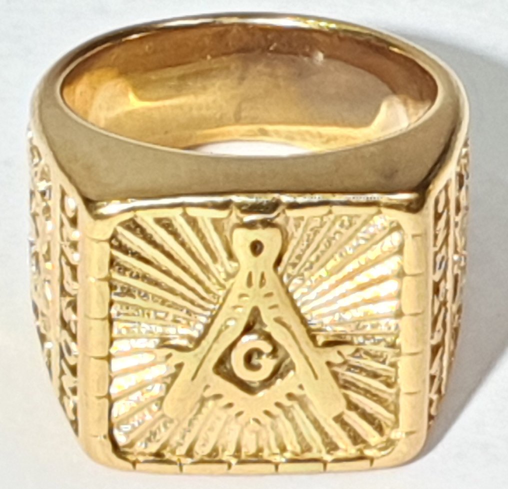 大建筑师共济会戒指：内在力量、心智清晰与提升 - 金浴 - 戒指 #3.2