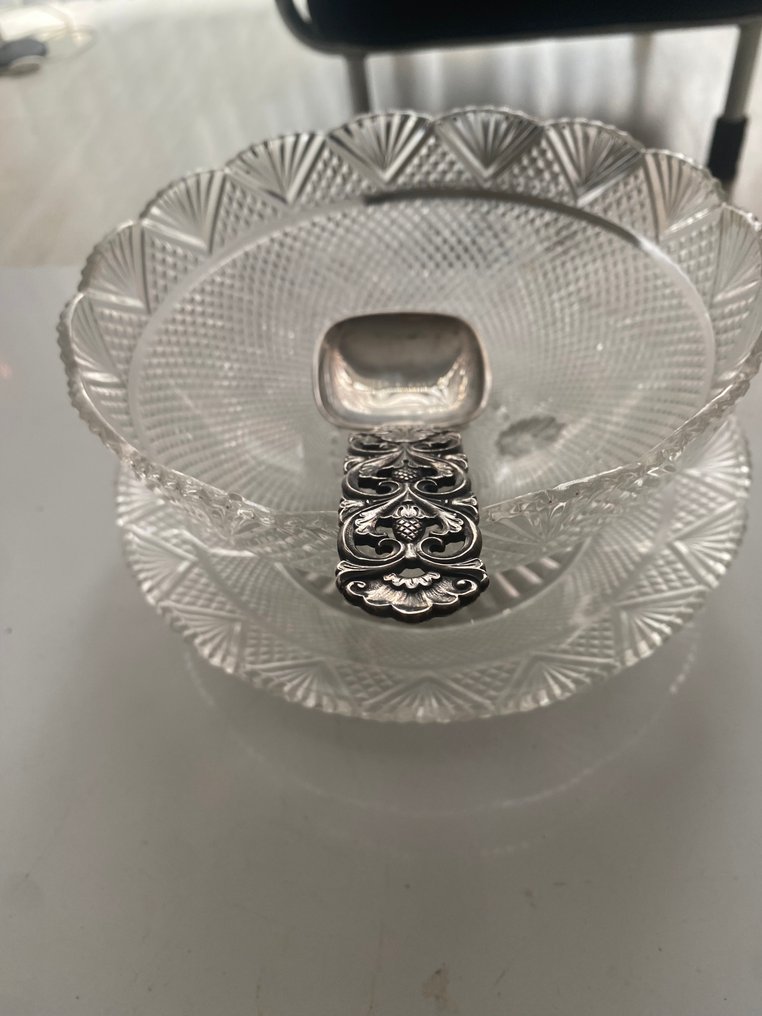 Noorwegen 830S silver Brodrene lohne Klotser - 糕点餐具 (3) - 玻璃水果盘配银色设计勺子 - 玻璃 #1.0