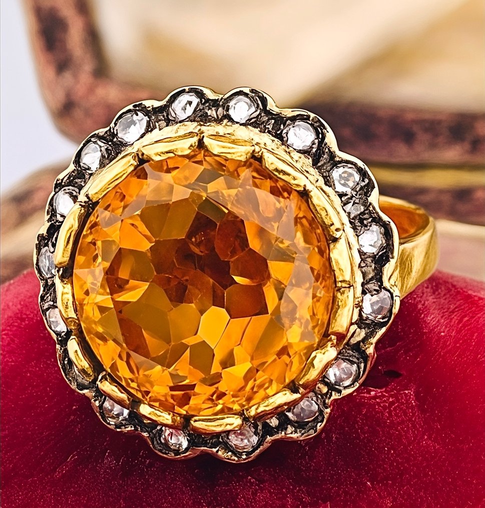 沒有保留價 - 戒指 - 9 節 黃金, 銀 黃水晶 - 海藍寶石 #2.1