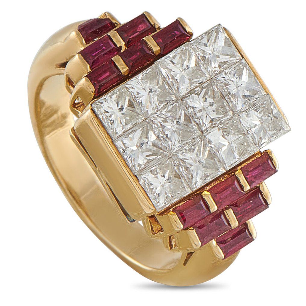 Δαχτυλίδι - 18 καράτια Δαχτυλίδι από 18K κίτρινο χρυσό, 1.44ct διαμάντι και ρουμπίνι., Κίτρινο χρυσό -  2.19ct. tw. Διαμάντι (Φυσικό)  #1.0