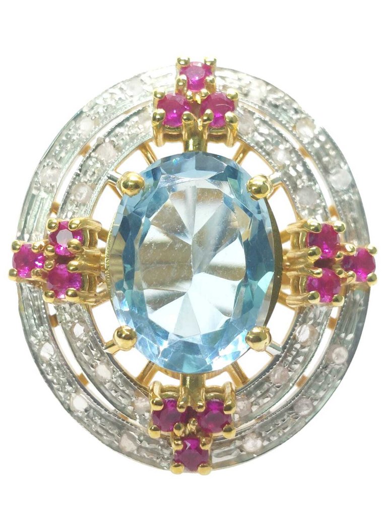 χωρίς τιμή ασφαλείας - Δαχτυλίδι - 9 kt. Ασημί, Κίτρινο χρυσό Ακουαμαρίνης - Διάφοροι πολύτιμοι λίθοι #1.0