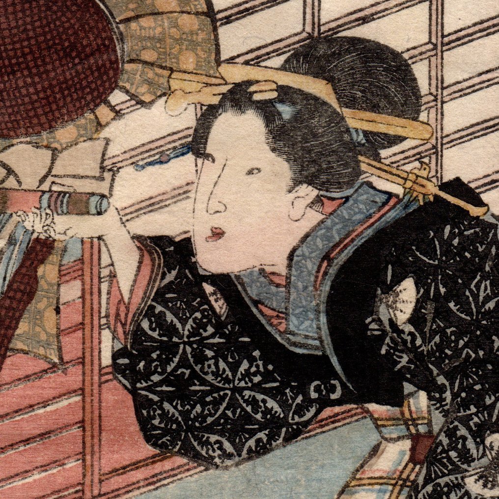Oharu お春 Observing a Love Encounter on a Boat through a Telescope from Jihei 治平’s Villa - 1836 - Utagawa Kunisada 歌川国貞 (1786-1865) - 日本 -  江戶時代（1600-1868） #3.2