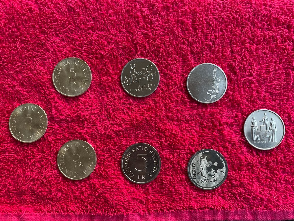 Switzerland. 5 Francs 9x incl. silver 3x 1963 Red Cross, various commemorative issues 1974/1985  (No reserve price) #3.2