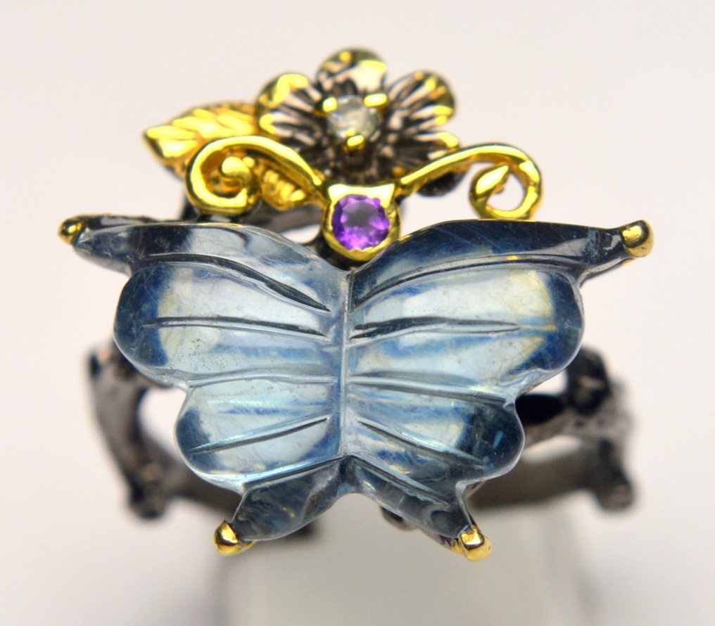 χωρίς τιμή ασφαλείας - Δαχτυλίδι Ασήμι 925 Ακουαμαρίνης - Αμέθυστος - Μπλε butterfly 18,00 καρατίων #1.0