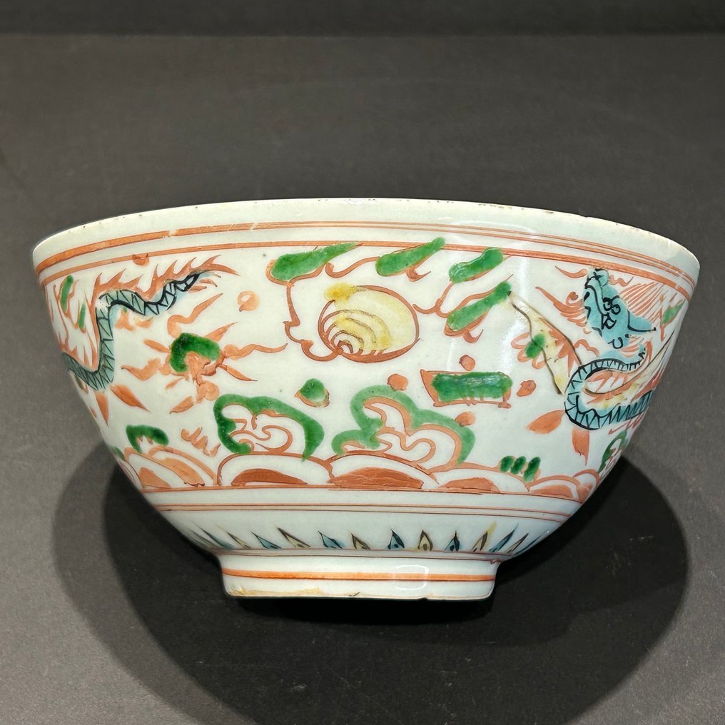 Bowl - Porcelain - Ming wucai draken kom #4.3