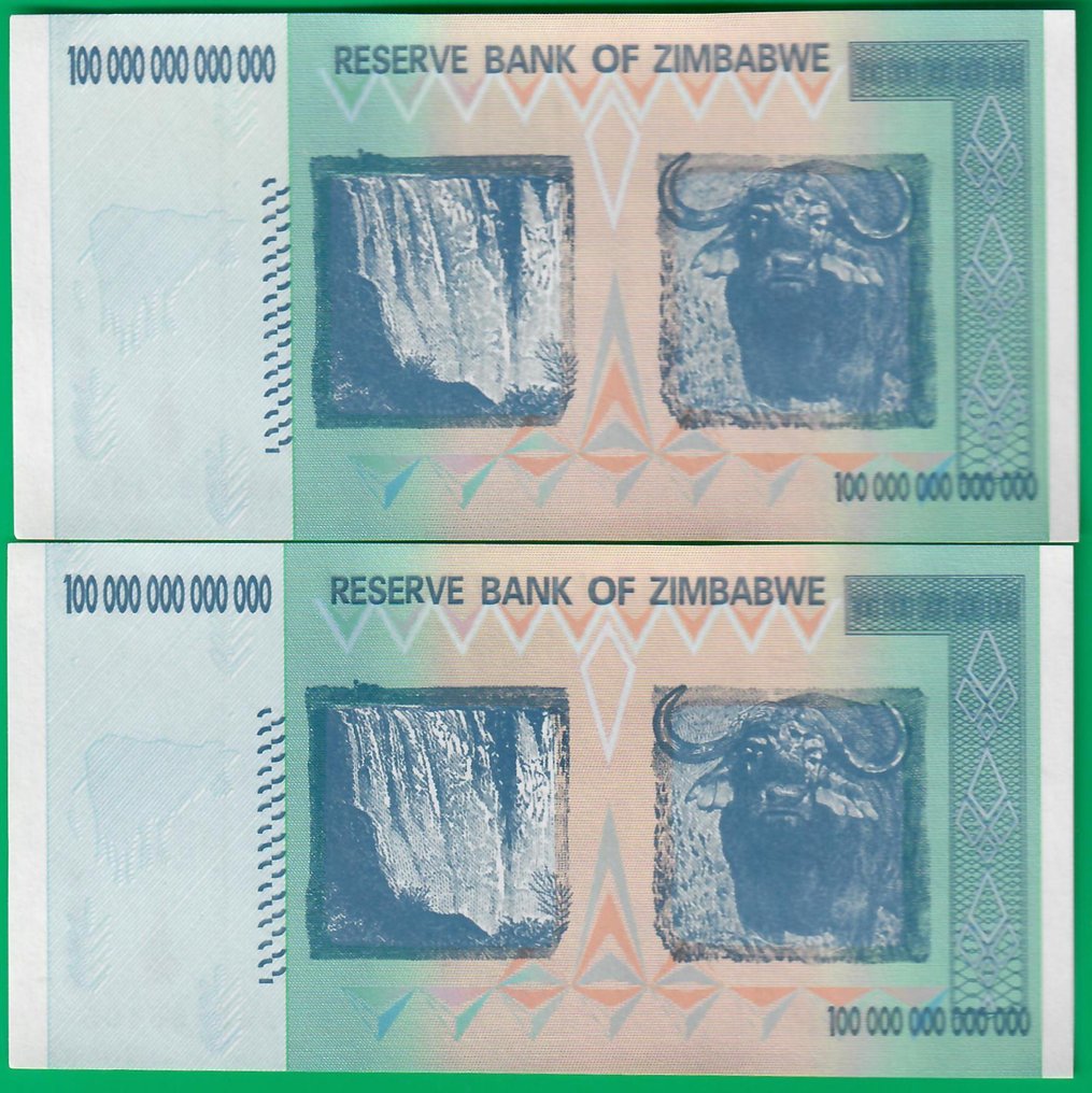 Zimbabwe. - 4 x 100 Trillion Dollars 2008 - Pick 91 - two genuine, two forgeries (No reserve price) #4.3