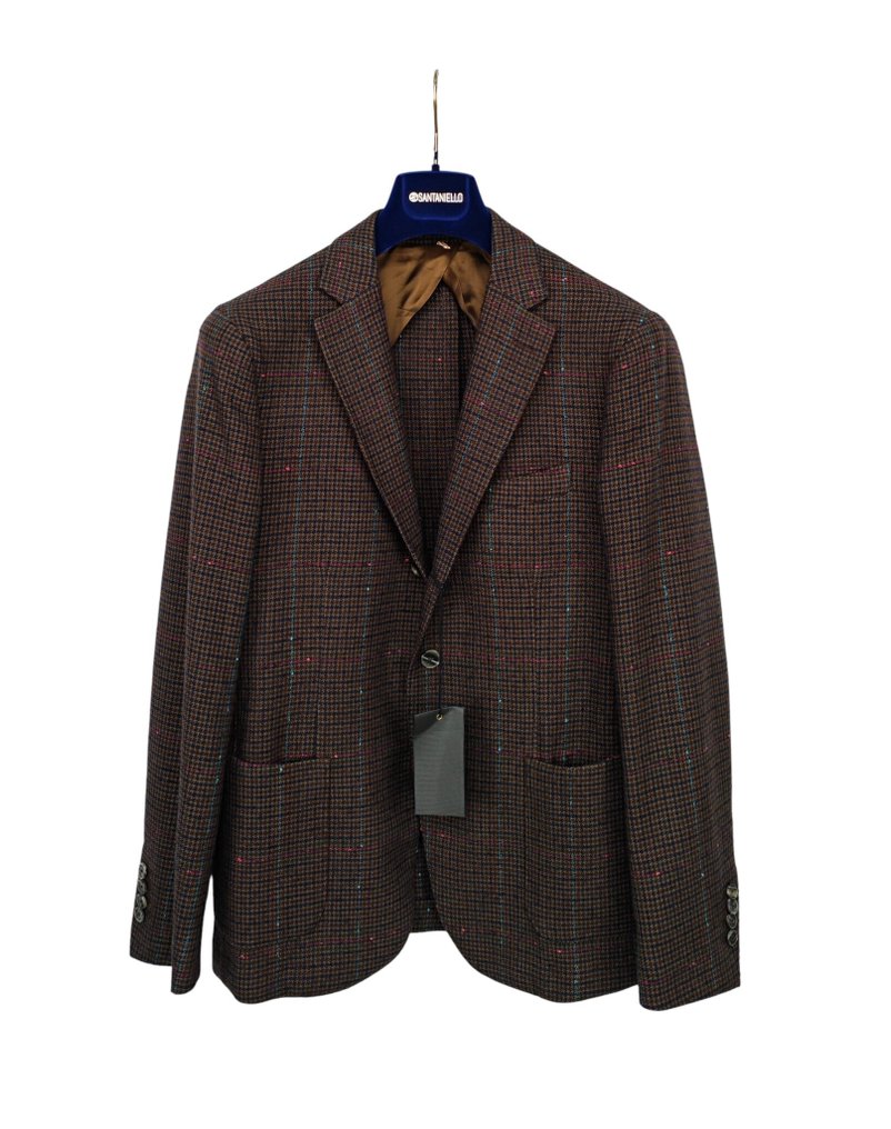 SANTANIELLO RRP 600€ – Brown Checked Wool Cotton Blazer – Made in Italy - 50 IT - Blazer - New with tags #2.1