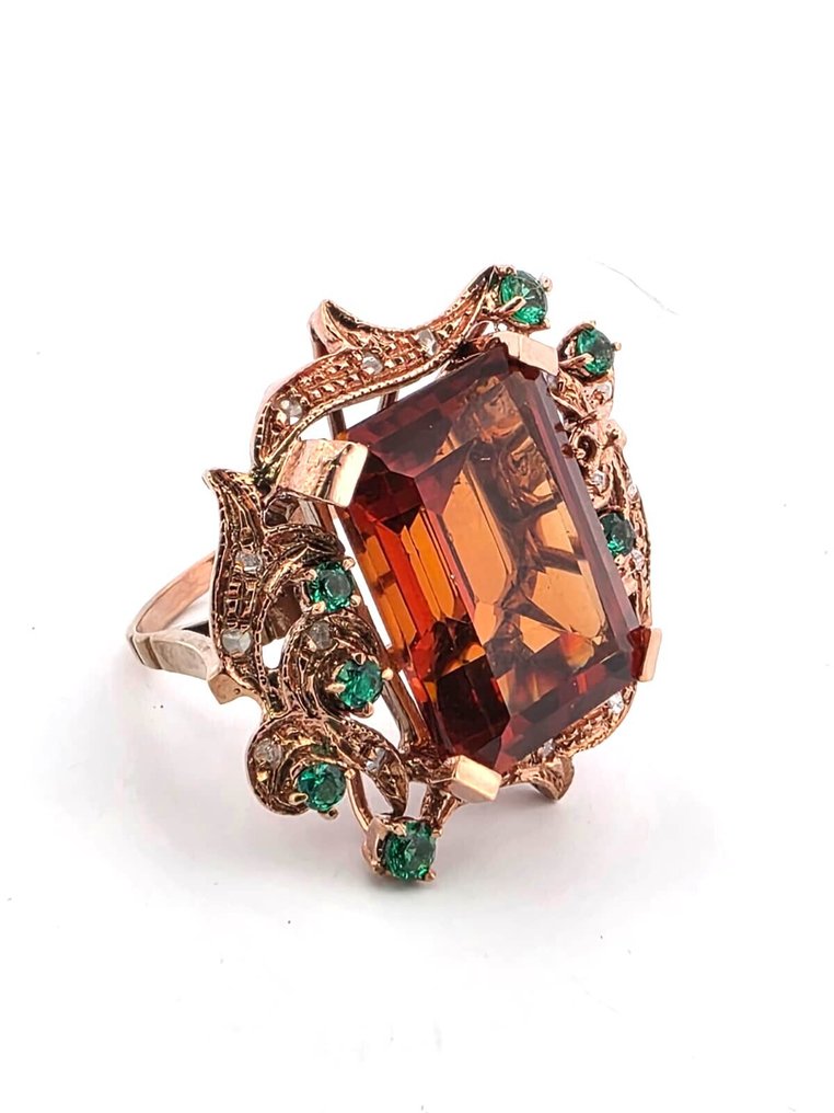 Sem preço de reserva - Anel - 9 kt. Ouro rosa, Prata Citrino - Esmeralda #1.0