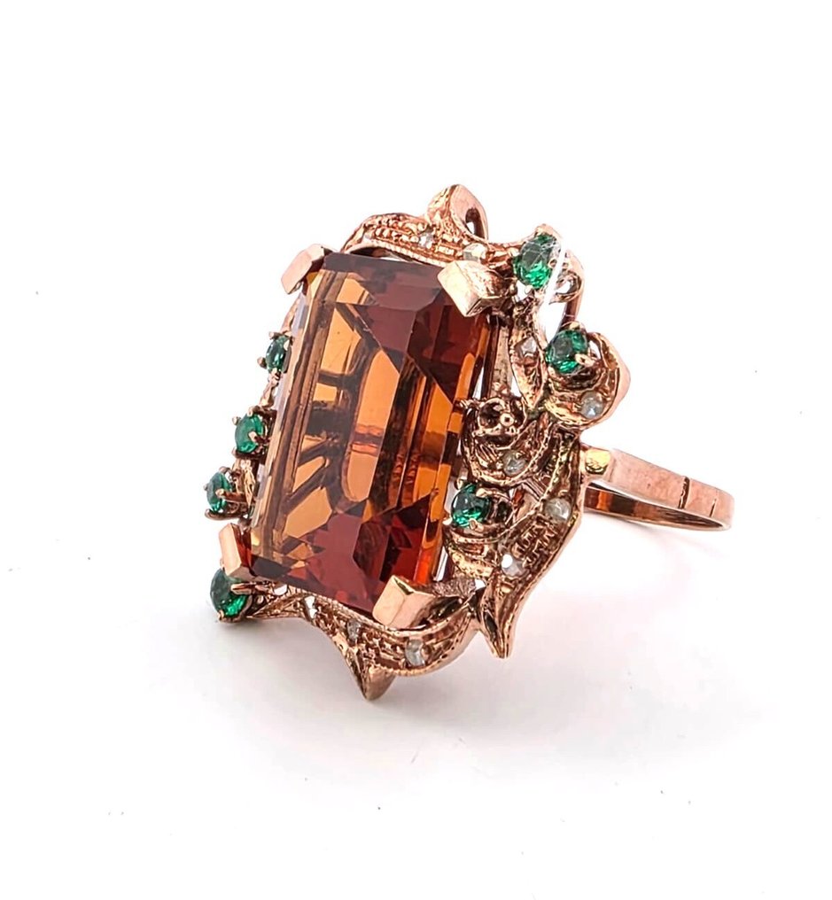 Sem preço de reserva - Anel - 9 kt. Ouro rosa, Prata Citrino - Esmeralda #2.1