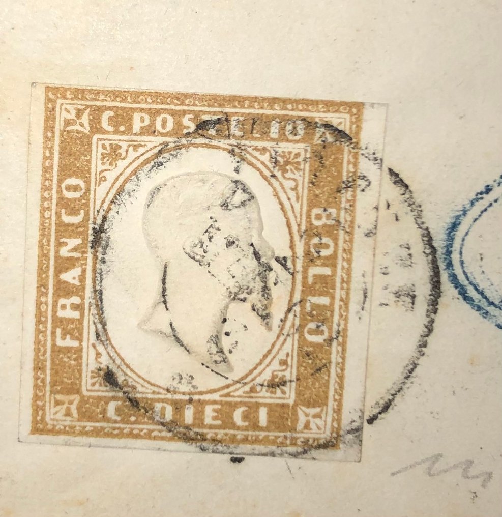 Ιταλία Βασίλειο 1861/1862 - Ιταλία βασίλειο 1861/1862, τυχερό δελτίο με 3 διαφορετικά γράμματα, άριστης ποιότητας, πλήρες. #3.2