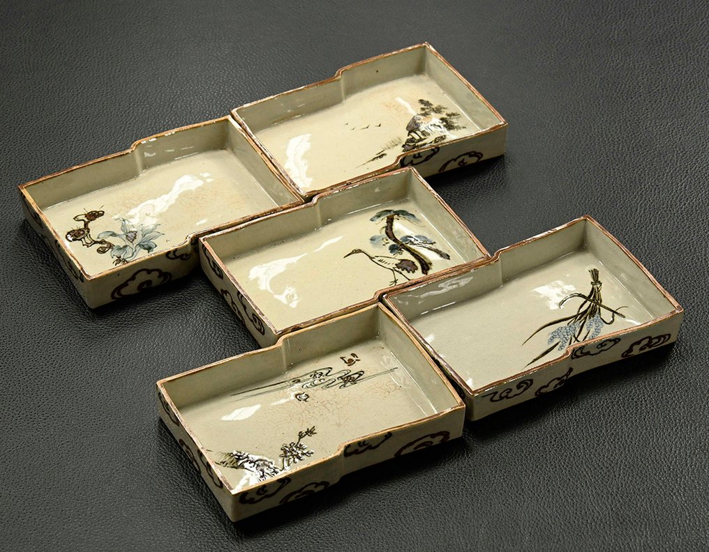 Baizan - Πιάτο - Very fine kyo-yaki plates, signed - including inscribed tomobako - kyo-yaki #3.2