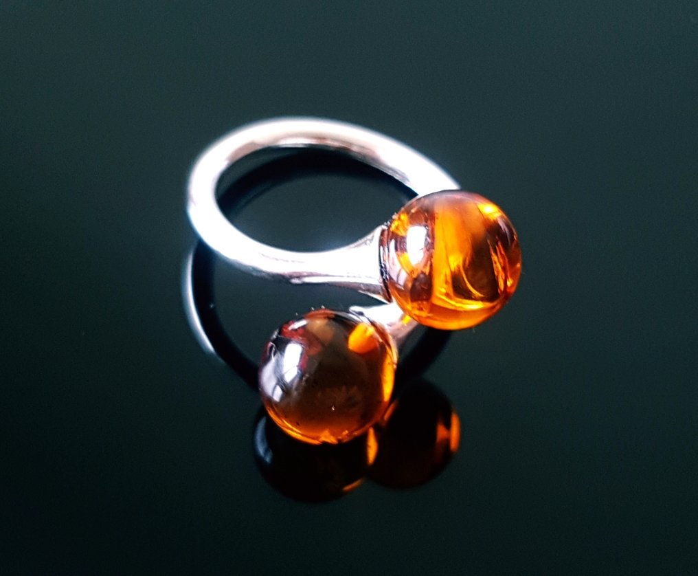 Unique Natural Baltic Amber Ring - Silver - Amber  (No reserve price) #1.0