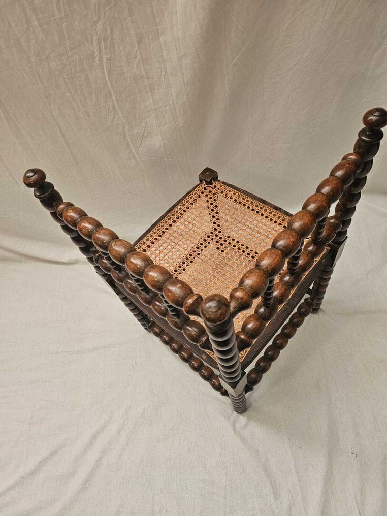 Καρέκλα - Γαλλική καρέκλα γωνίας με βελονιά και επένδυση από καλάμι. - Ξύλο, Rattan #4.3