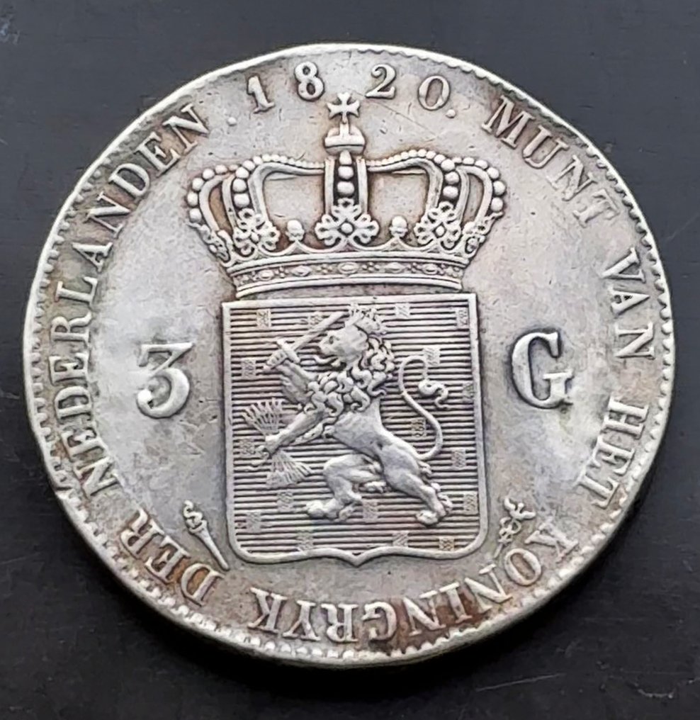 Ολλανδία. Willem I. 3 Gulden 1820 / Utrecht / PR- of ruim ZFR #1.0