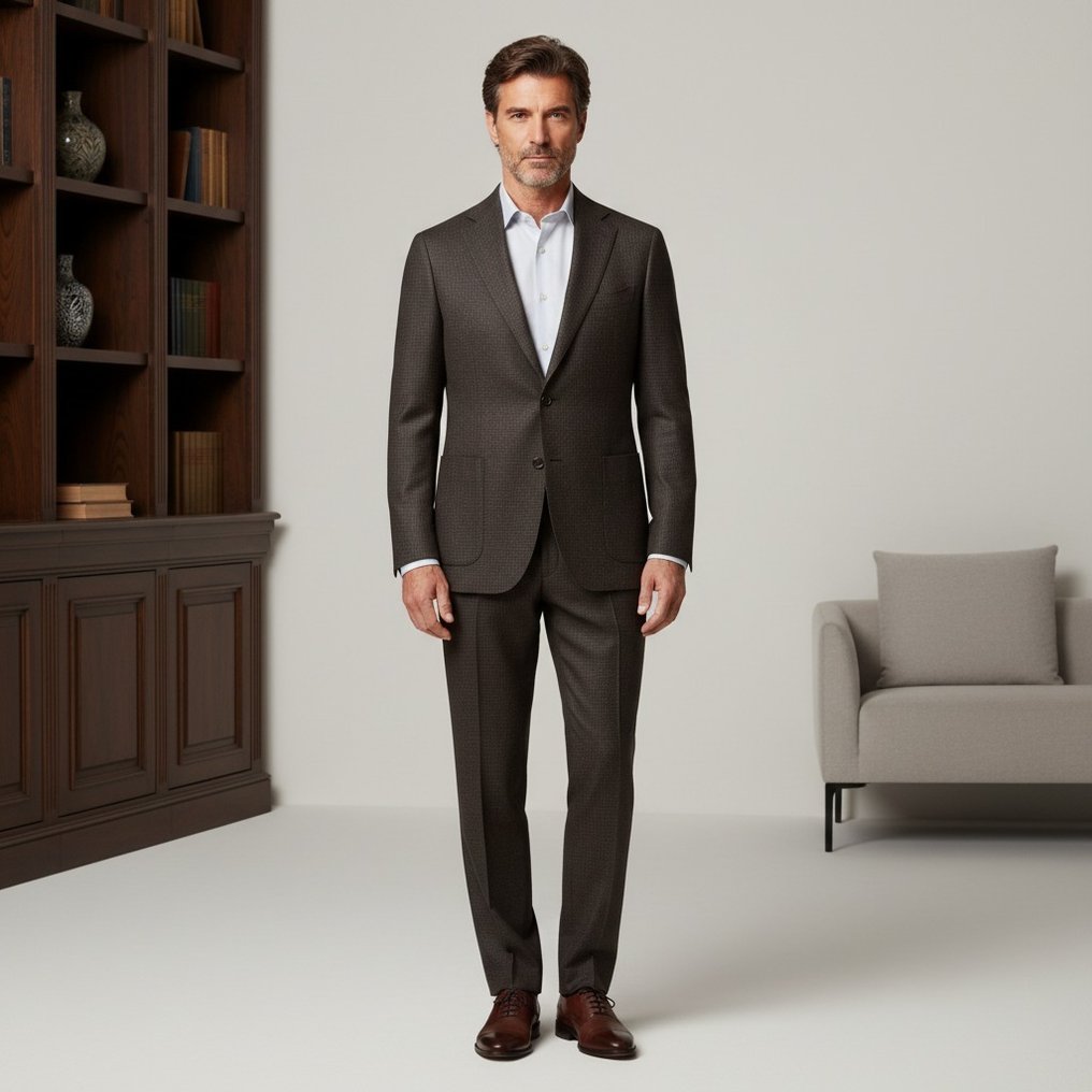 SANTANIELLO RRP 850€ Brown Micro-Check Suit VITALE BARBERIS CANONICO Wool – Made in Italy - 52 IT - Men's suit - New with tags #1.0