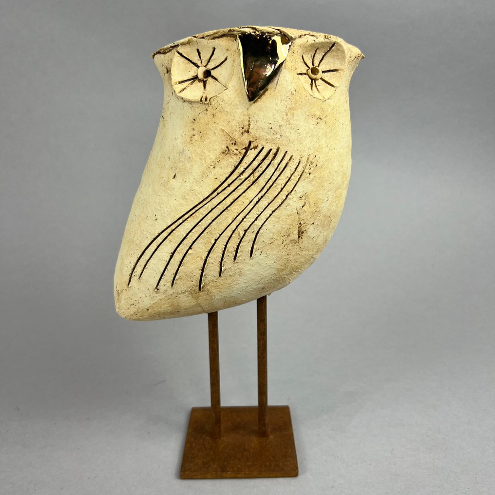 Ewa Budzowska - 雕刻, big -OWL - 25 cm - 金屬, 陶瓷 - 2024 #1.0