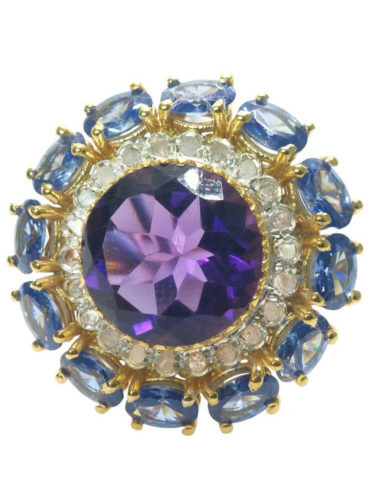 Senza prezzo di riserva - Anello - 9 kt Argento, Oro giallo Ametista - Pietre preziose miste #1.0