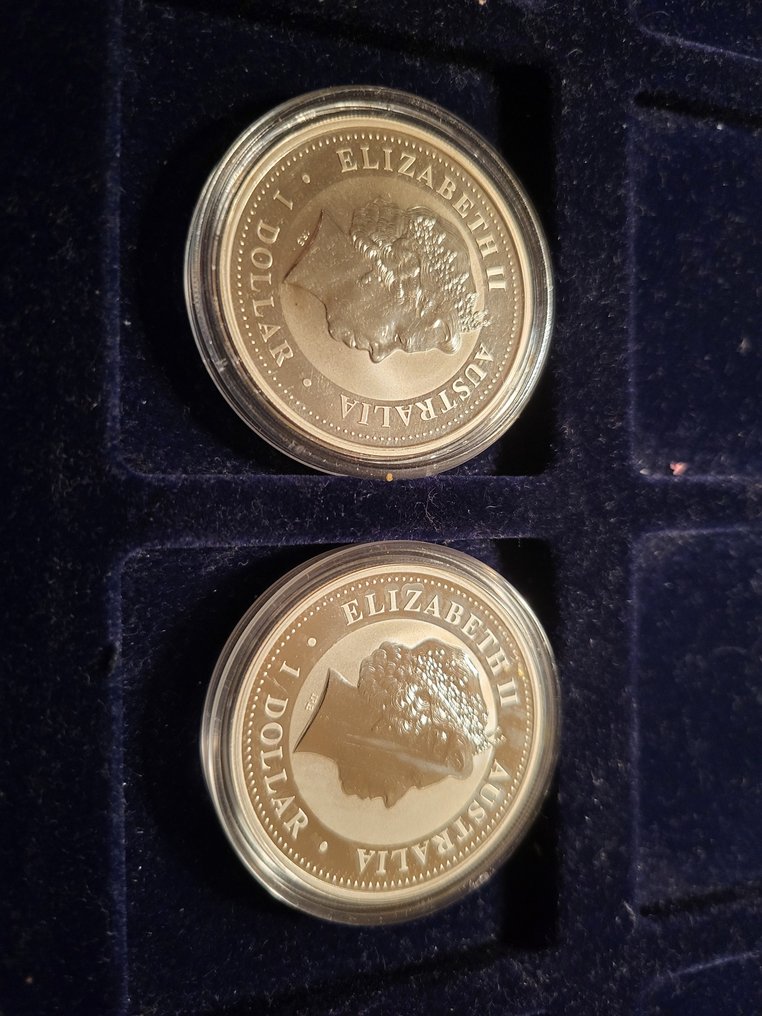 Australia. 1 Dollar 1 oz Kookaburra 2003 & 2004 color, 1 Oz .999 #2.1