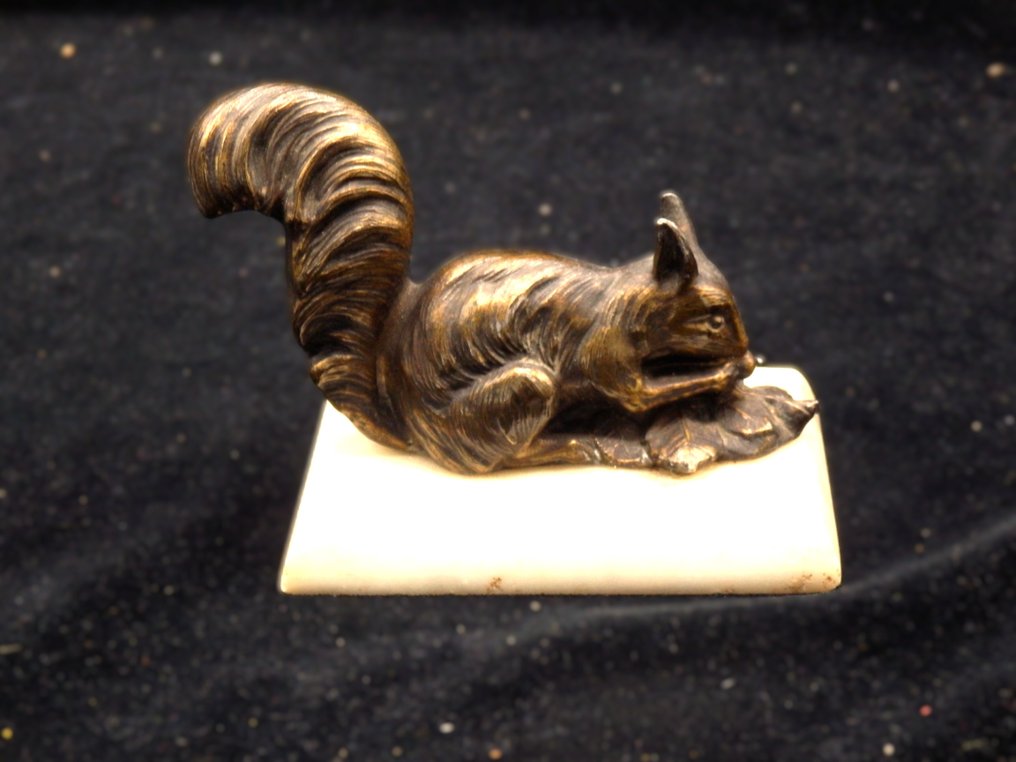 Γλυπτό, Bronzen Beeldje Eekhoorn - 7 cm - Μπρούντζος, Μάρμαρο - 1930 #1.0