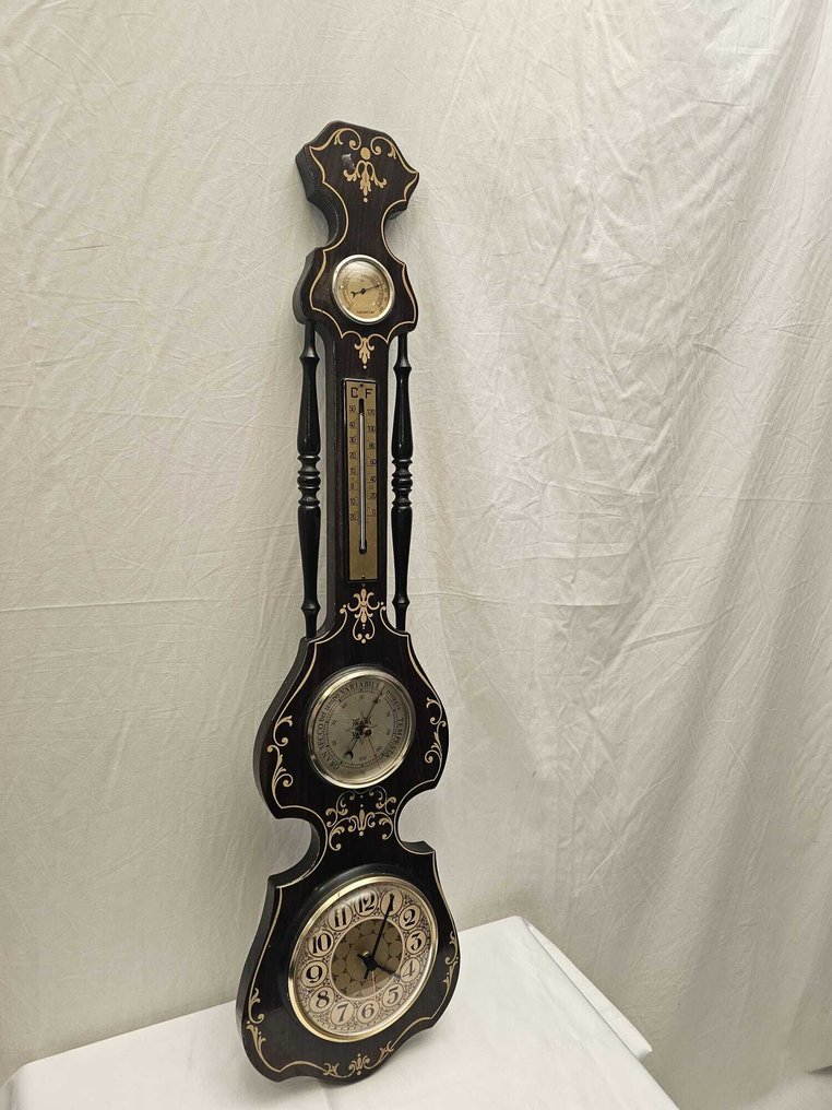 Wandbarometer met Klok en Thermometer - Barometer - Wood #1.0