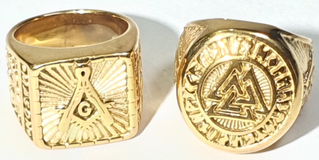 大建筑师共济会戒指：内在力量、心智清晰与提升 - 金浴 - 戒指 #1.0