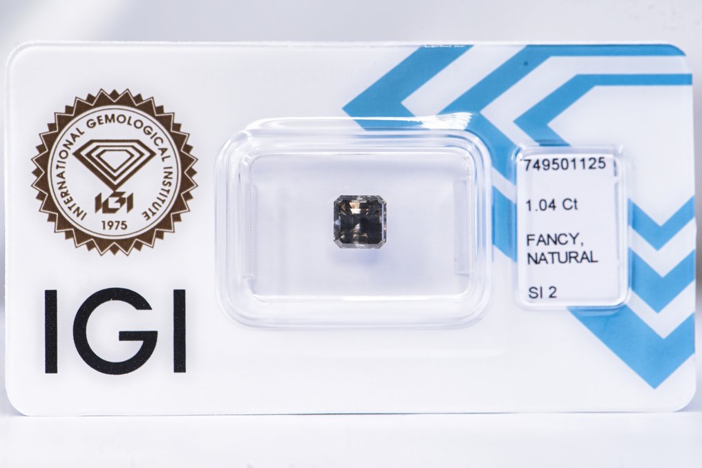 No reserve price - 1 pcs Diamond (Natural coloured) - 1.04 ct - Emerald - Fancy dark Greenish Grey - SI2 - International Gemological Institute (IGI) - VG VG #1.0