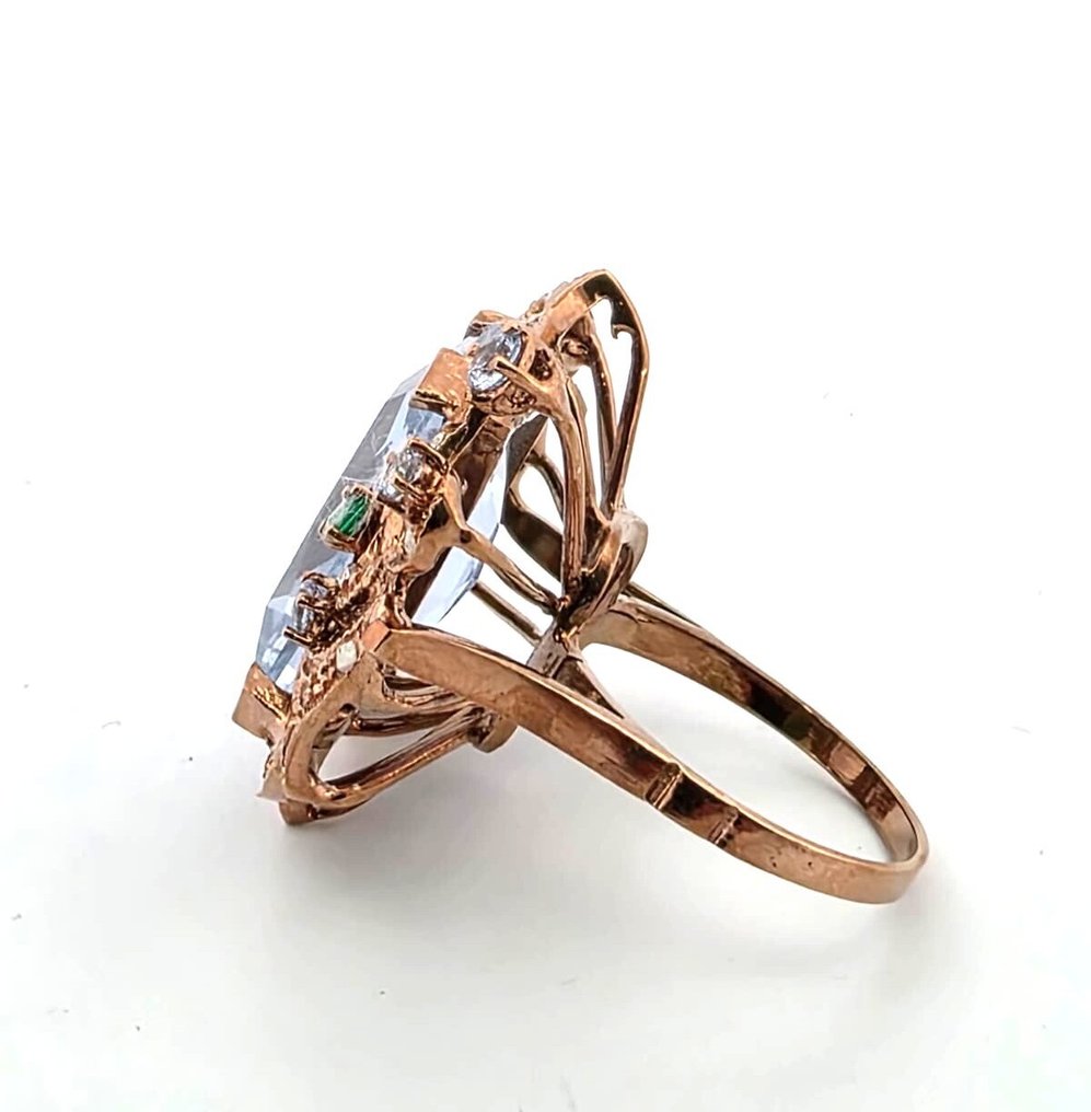 Ingen mindstepris - Ring - 9 kt. Rosaguld, Sølv Topas - Smaragd #4.3