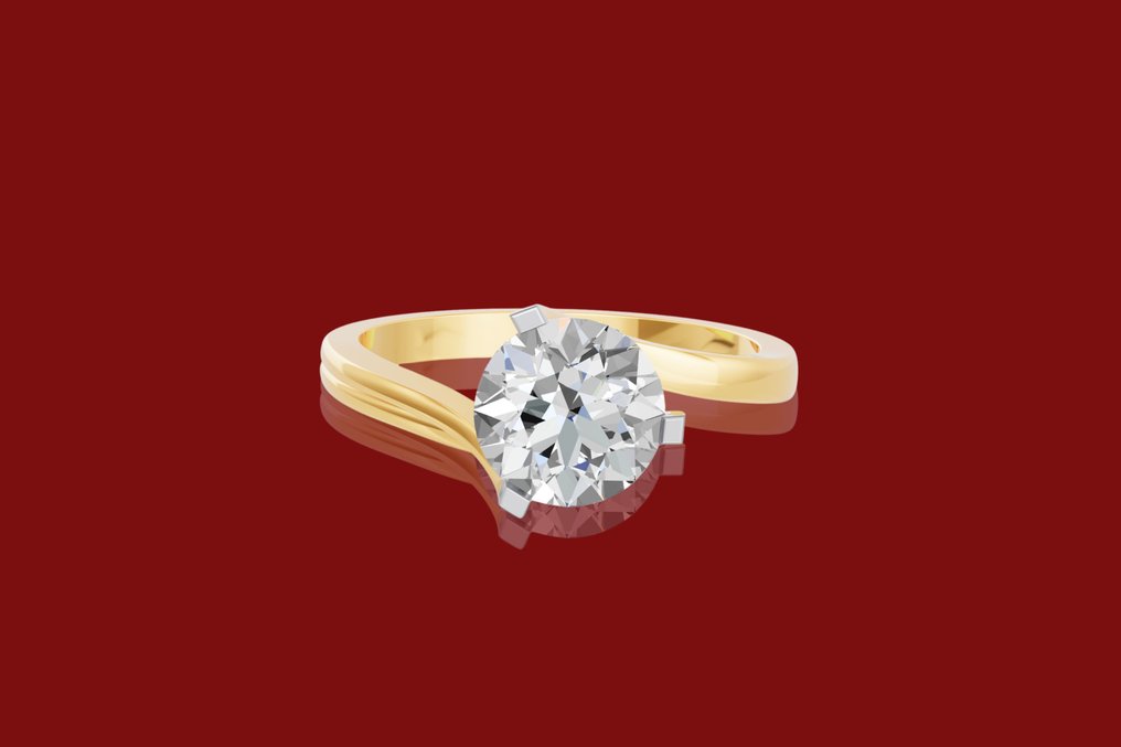 Ring - 14 karat Gull -  2.19ct. tw. Diamant (Lab-dyrket) #1.0