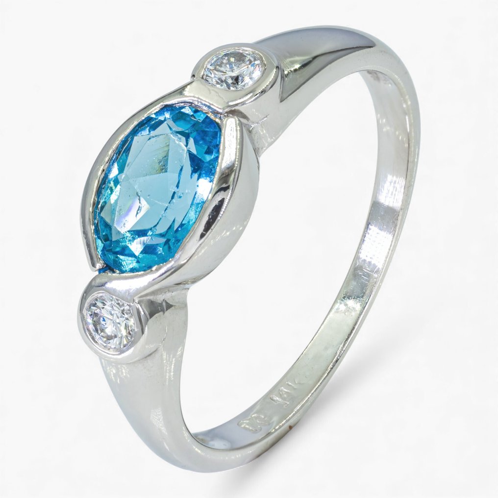 沒有保留價 - 戒指 - 14 克拉 白金, HRD Antwerp -  0.95ct. tw. 鉆石 (天然) - 黃玉 #1.0