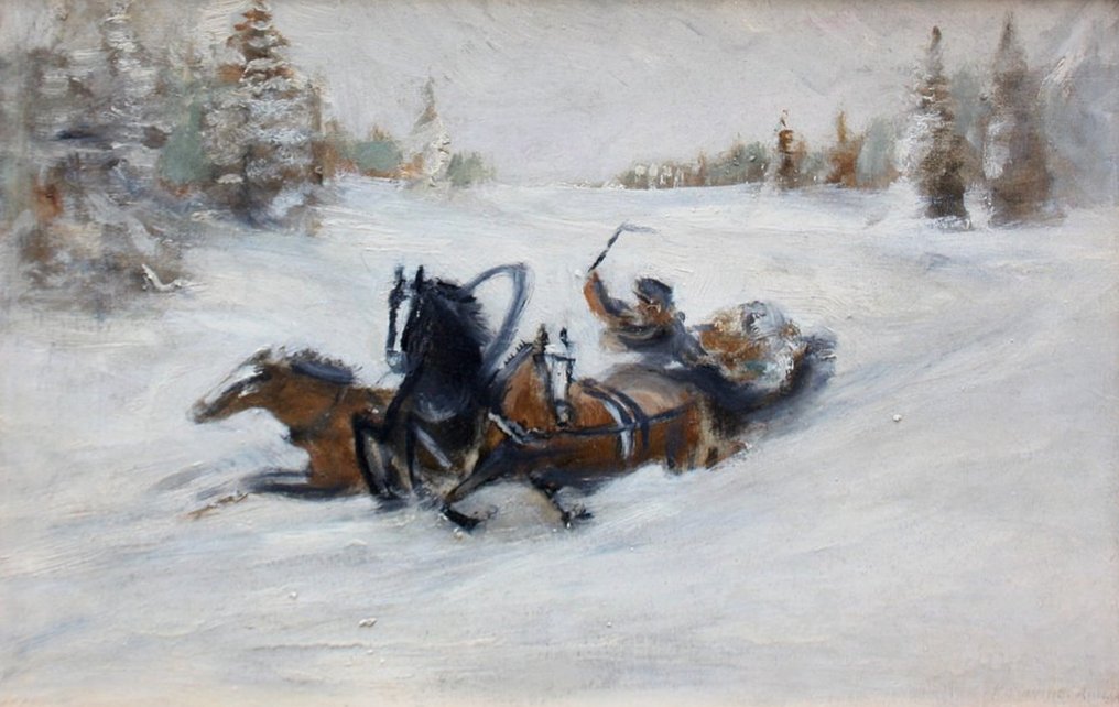 Konstantin Korowin (1861-1939), Attributed to - Winter landscape with Russian Troika #1.0