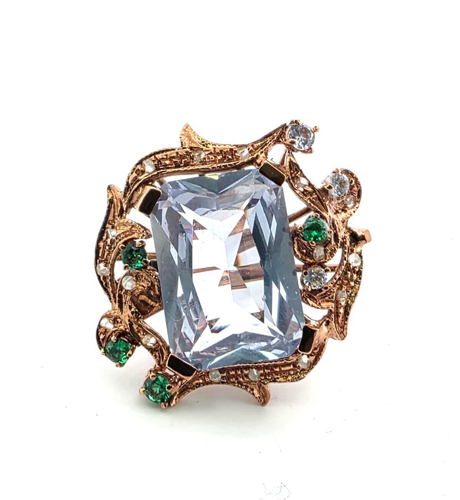 Ingen mindstepris - Ring - 9 kt. Rosaguld, Sølv Topas - Smaragd #1.0