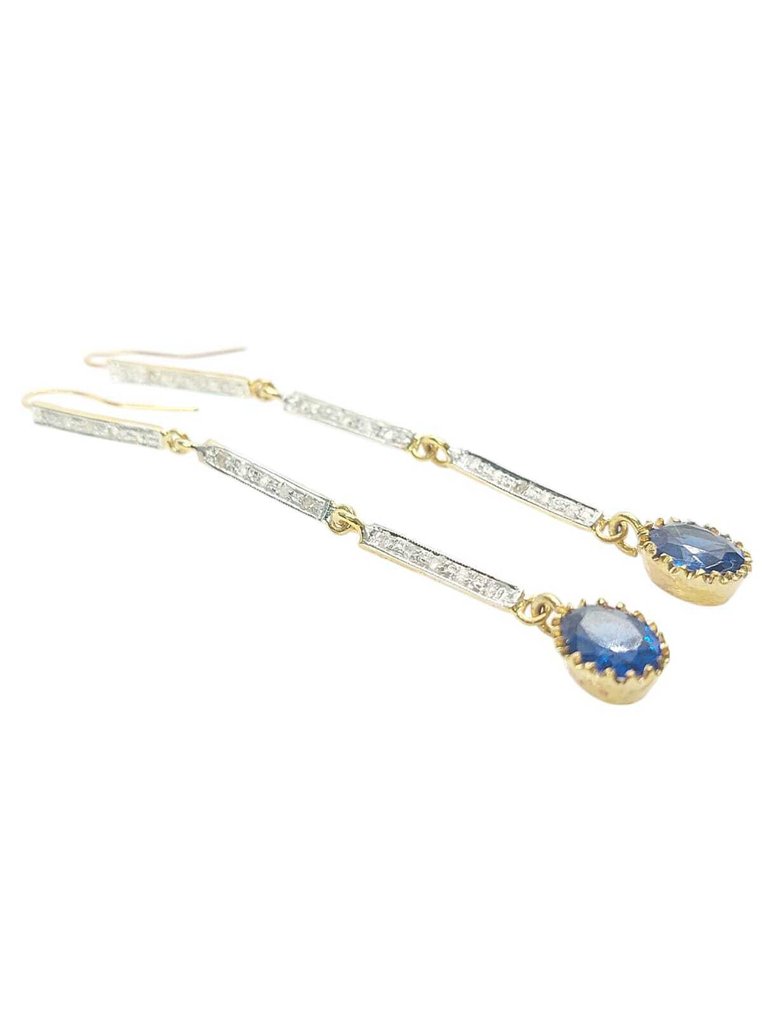 Senza prezzo di riserva - Orecchini - 9 kt Argento, Oro giallo Zaffiro - Diamante #3.2