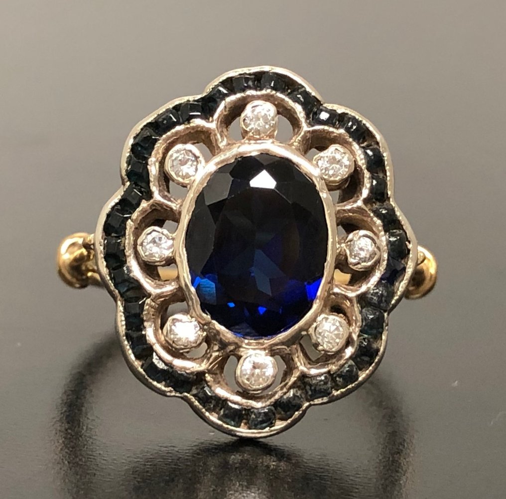 Senza prezzo di riserva - Anello - 18 carati Oro giallo, Argento - 2.16ct. tw. Zaffiro - Zaffiro - Anni 1920 #3.2