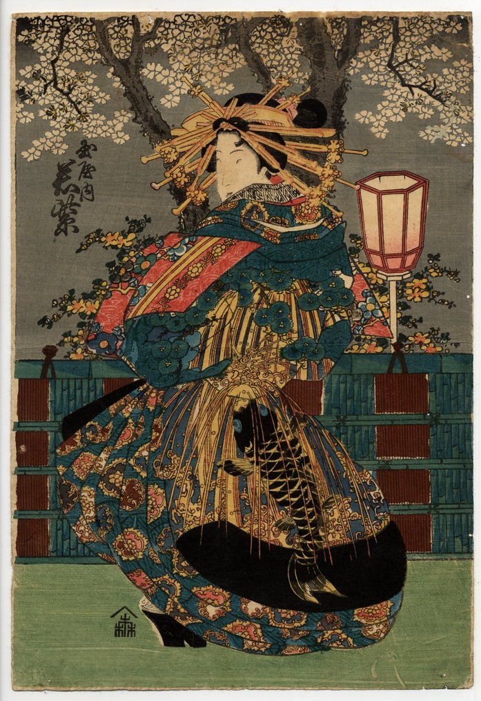 Ευγενής πόρνη υψηλού κύρους Οϊράν - Hanamurasaki του Tamaya 玉屋内 花紫 - περίπου το 1830 - Χαρτί - Anonyme - non signé - Ιαπωνία - Edo Period (1600-1868) #1.0