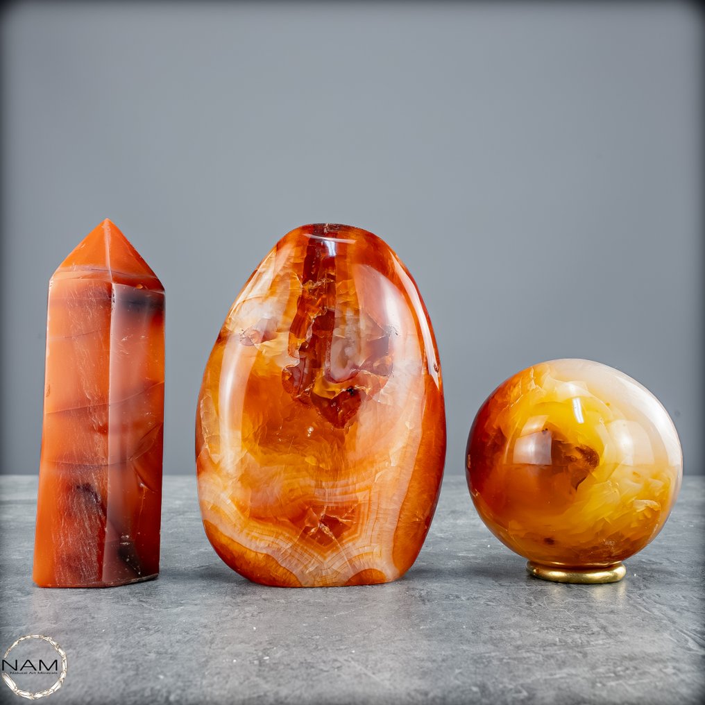 火与激情 独特的红玉髓套装,充满生命力- 884.78 g - (3) #2.1