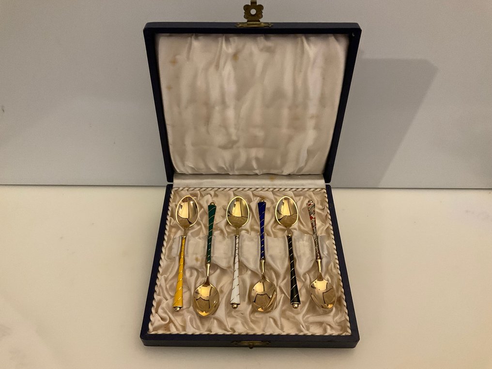 Egon Lauridsen - Cucchiaino da tè (6) - Set olandese in argento sterling placcato smaltato, composto da 6 cucchiaini da tè / caffè in - Argento Sterling 925 #2.1