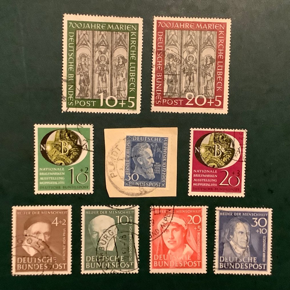 德国，联邦共和国 1951 - 完整年度，无邮筒，玛丽恩教堂（U） - Michel 139/147 #1.0