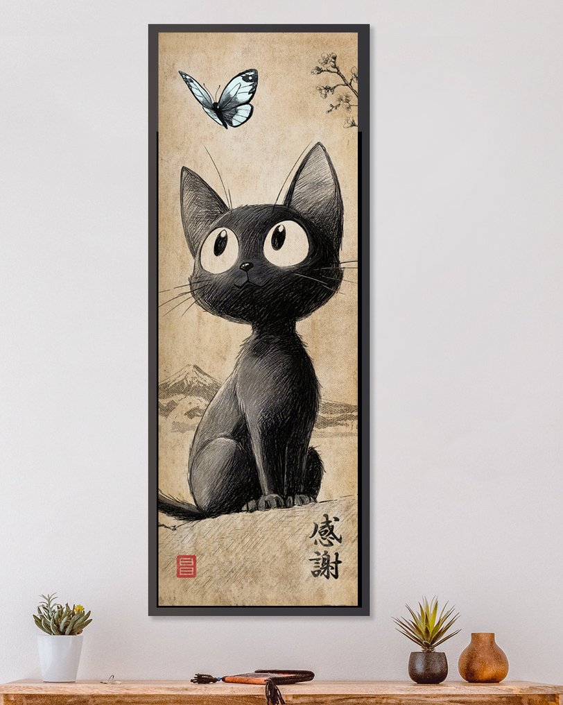 Kodo88 Giclée - Jiji and the Butterfly 黒猫ジジと蝶 – XL Very Limited Edition (7/10) – Hand Signed #1.0