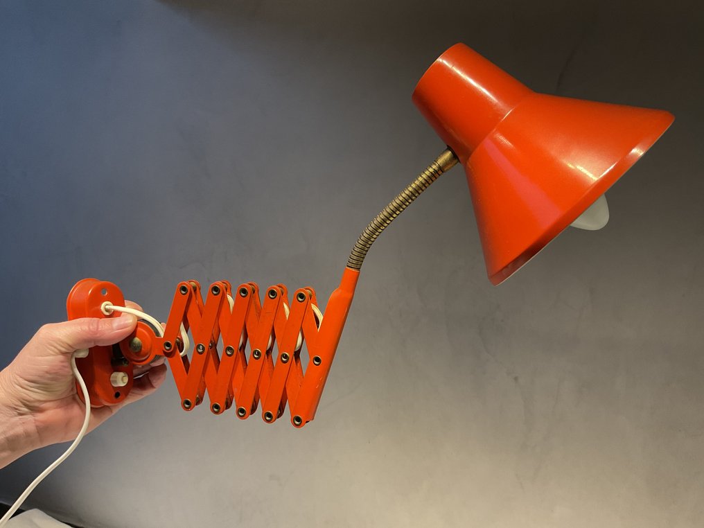 Hala - Lamp - Vintage extendable scissors arm wall lamp – 1960s or 1970s – orange - Metal #2.1