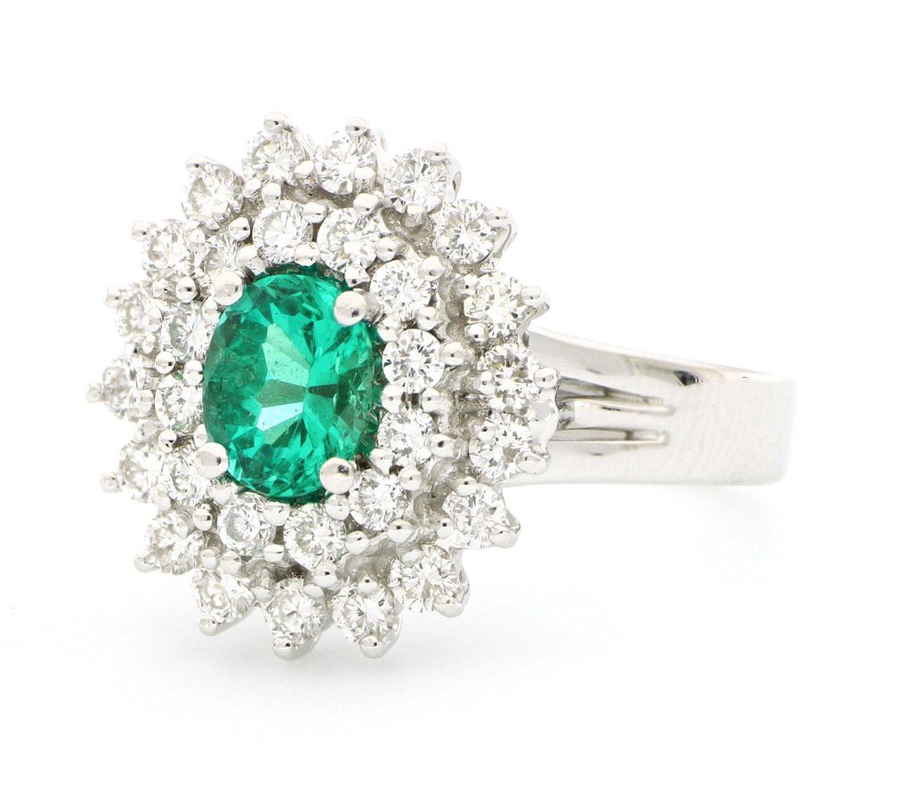 Ingen reservasjonspris - Ring - 18 karat Hvitt gull -  1.50ct. tw. Smaragd - Diamant #3.2