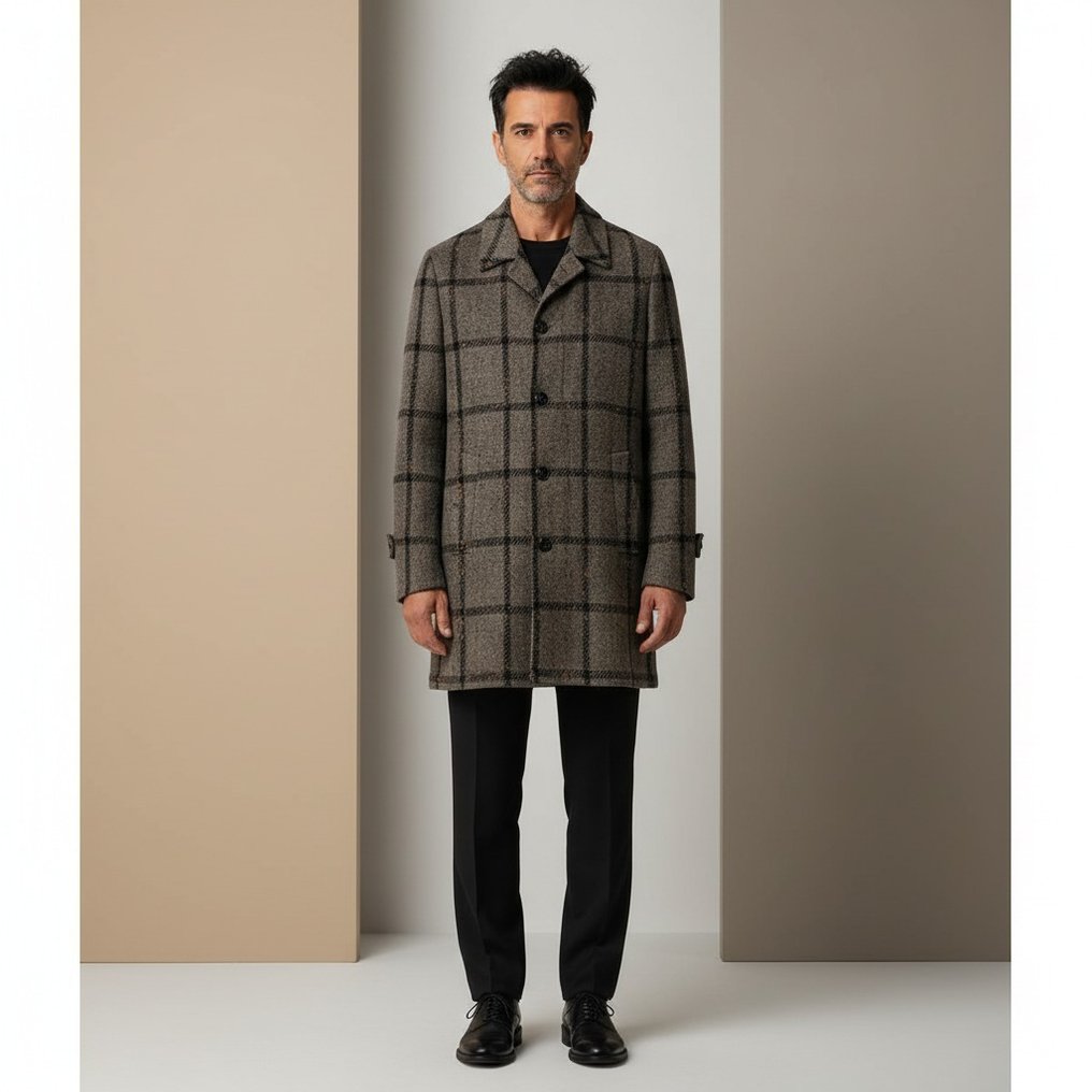 SANTANIELLO RRP 650€ Wool-Blend Coat – Grey Check Pattern – Italian Tailoring – 48 IT - Abrigo - Nuevo con etiquetas #1.0