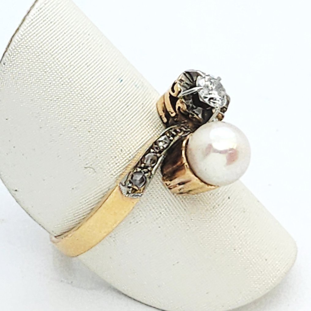 Δαχτυλίδι - 18 καράτια Κίτρινο χρυσό Μαργαριτάρι - Διαμάντι #3.2