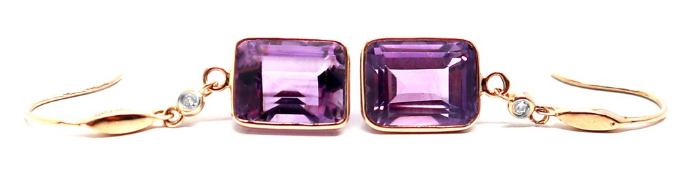 Sans prix de réserve - Boucles d'oreilles - 14 carats Or jaune Améthyste - Diamant #3.2