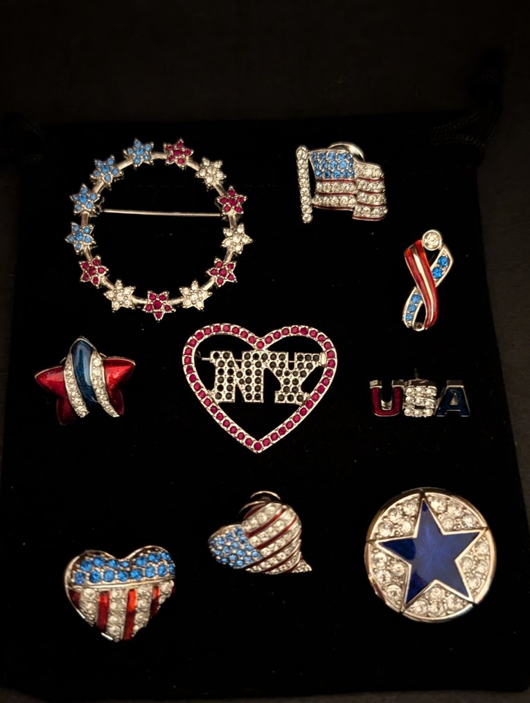 雕像, Swarovski uiterst zeldzame set USA broches - 4 cm - 金屬, 镀铑 #1.0