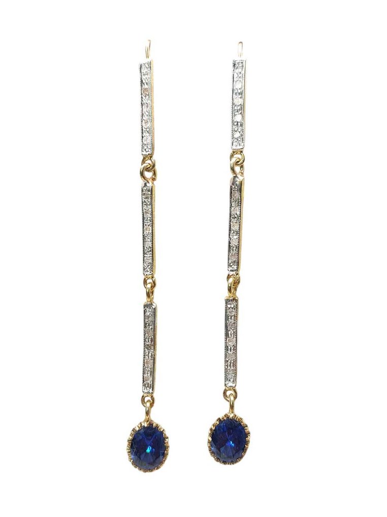 Senza prezzo di riserva - Orecchini - 9 kt Argento, Oro giallo Zaffiro - Diamante #1.0