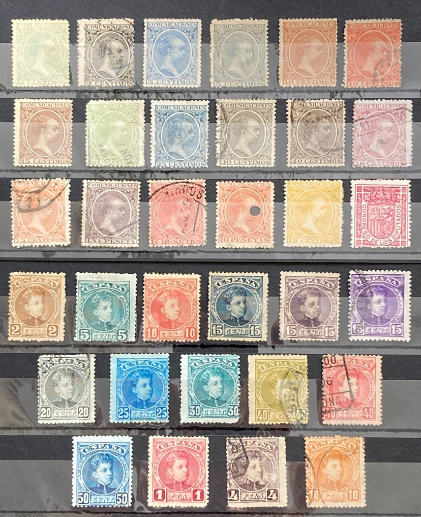 西班牙 1889/1905 - 阿方索十三世经典邮票一批。Pelón 和 cadete 类型。散装且有趣的面值。 #1.0