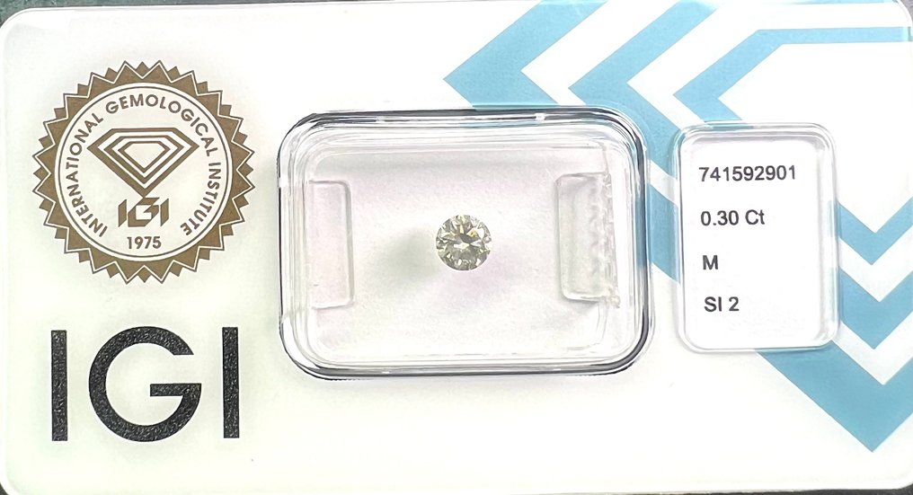 No reserve price - 1 pcs Diamond  (Natural)  - 0.30 ct - Round - M - SI2 - International Gemological Institute (IGI) #2.1
