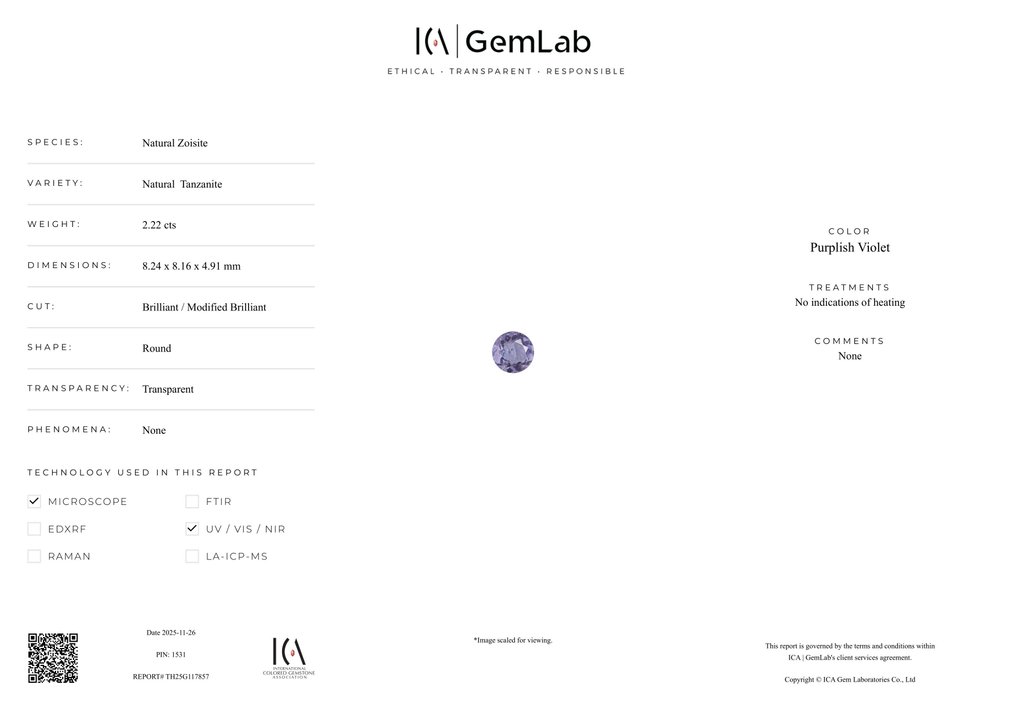 没有保留价 紫色, 紫罗兰色 坦桑石  - 2.22 ct - 国际有色宝石协会（ICA GemLab） #2.1