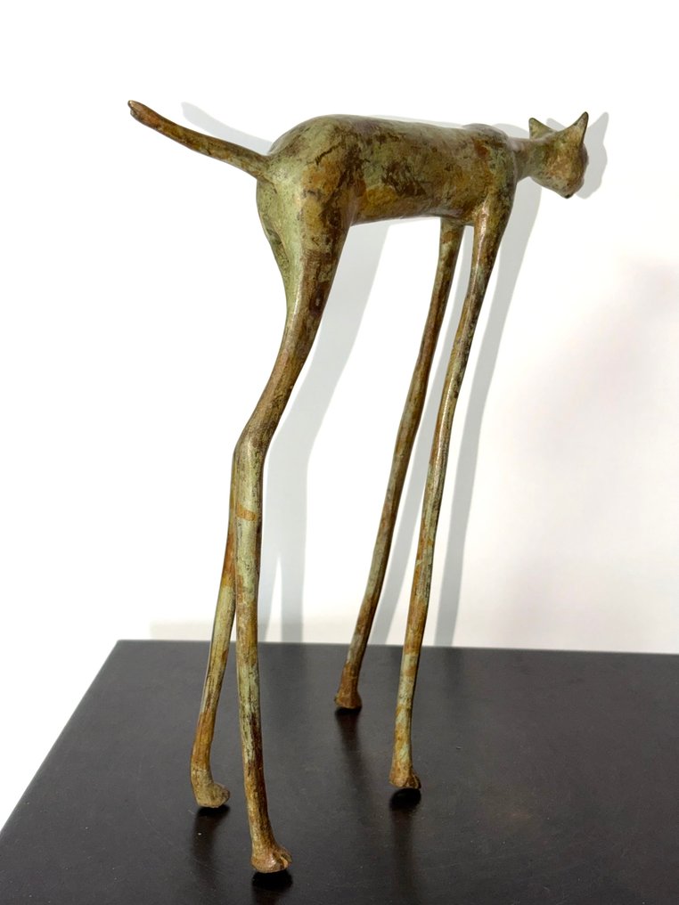 Abdoulaye Derme - Γλυπτό, Chat élancé contemporain - 28 cm - Μπρούντζος #4.3