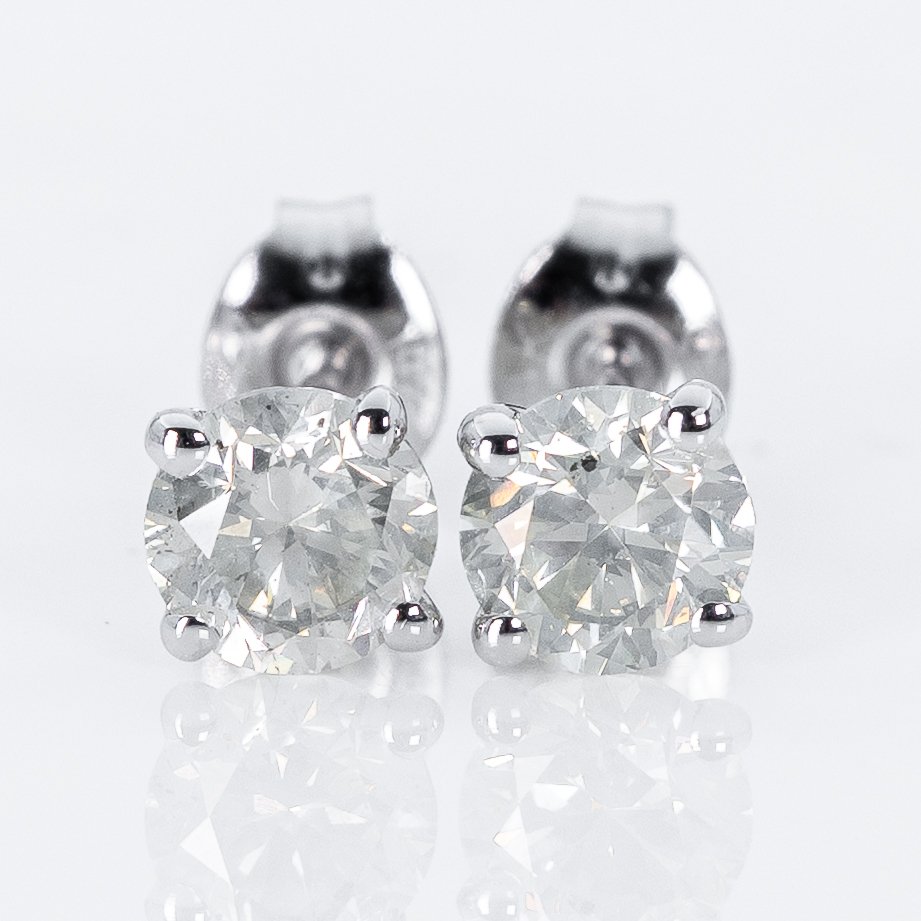 χωρίς τιμή ασφαλείας - Σκουλαρίκια - 14 καράτια Λευκός χρυσός -  1.01ct. tw. Διαμάντι (Φυσικό) - GWLab #1.0